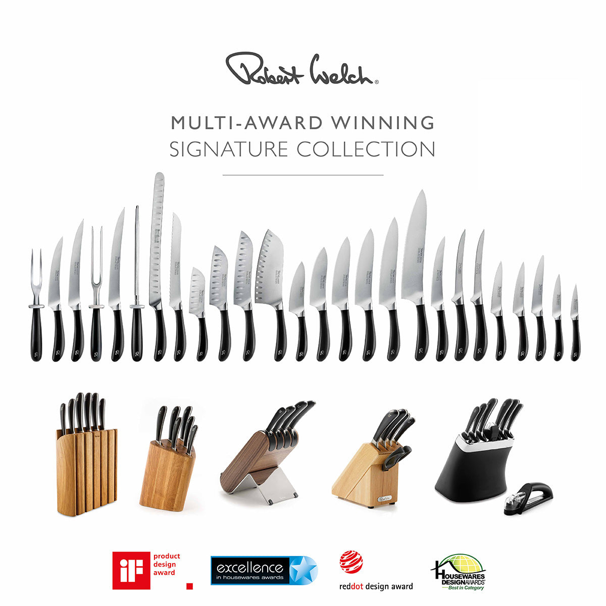 Robert Welch Signature Six Piece Knife Block Set with Sharpener