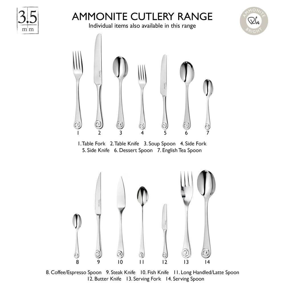 Ammonite Bright Cutlery Set, 72 Piece for 8 People - Includes 8 Sets of Fish Knives and Forks