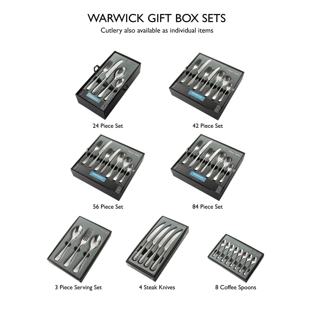 Warwick Bright Cutlery Set, 112 Piece for 12 People - Includes 28 Additional Pieces