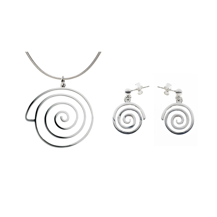 Spiral Necklace and Drop Earrings Set (Large pendant)