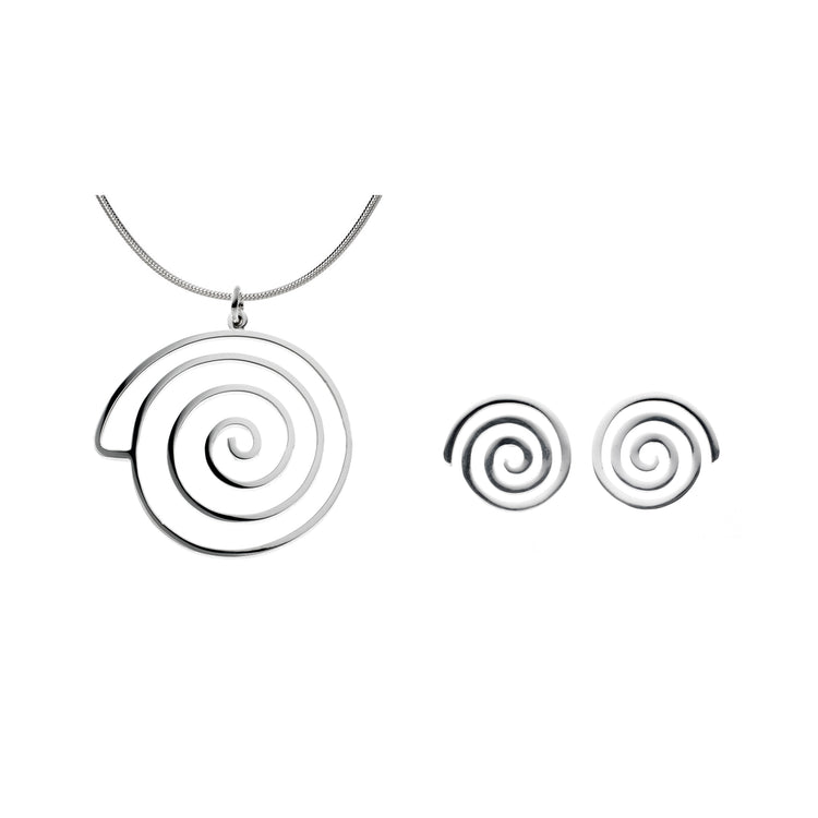 Spiral Necklace and Stud Earrings Set (Large pendant)