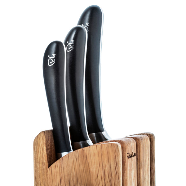 Rada Essential Oak Block Set of 8 Silver Handled Knives with Knife Sharpener