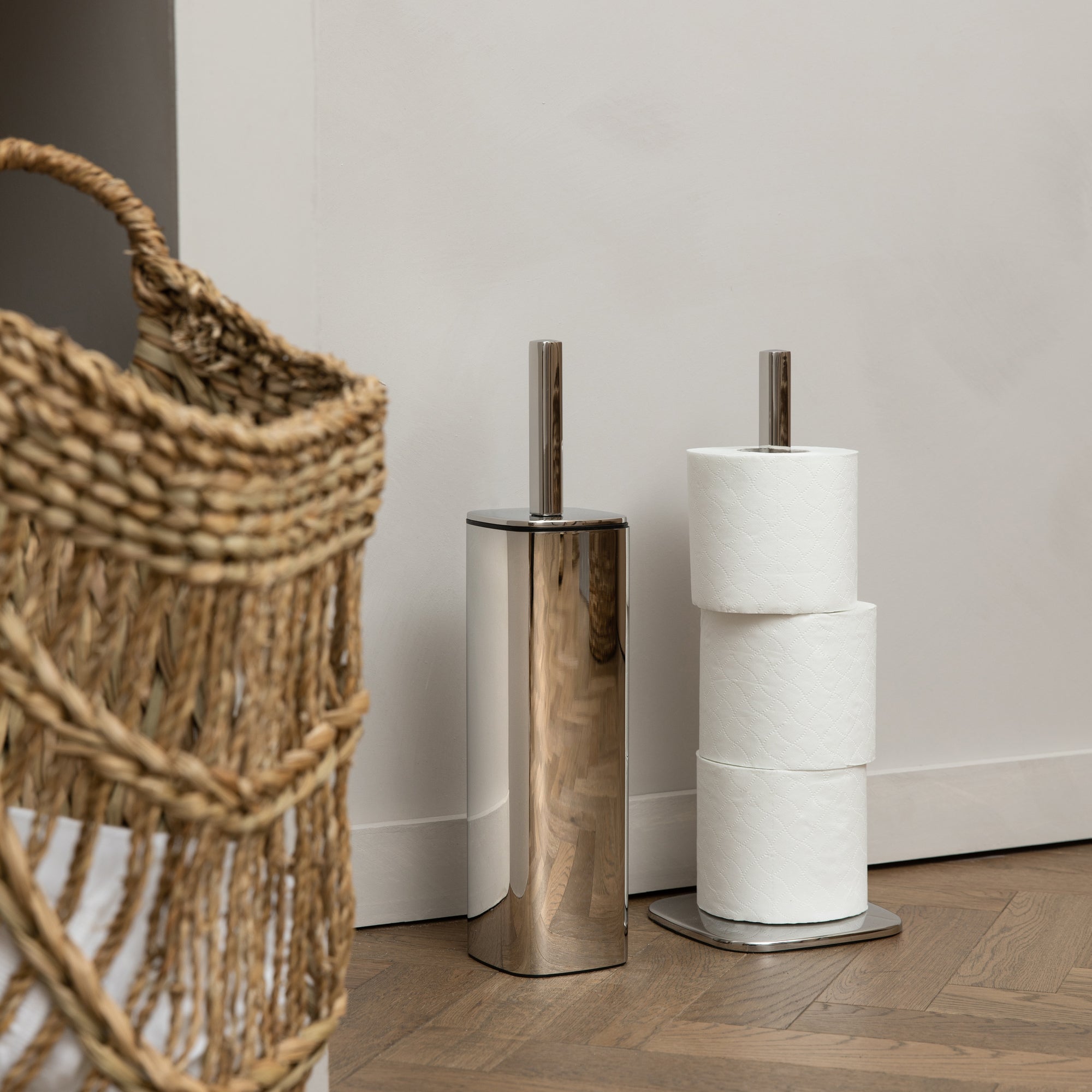 Free standing toilet roll deals and brush holder