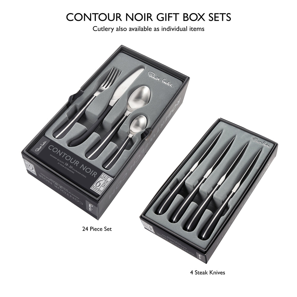 Contour Noir Satin Cutlery Set, 24 Piece for 6 People